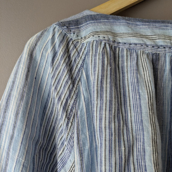 Land's End Linen Blouse sz 6-8 blue stripes - Picture 5 of 12
